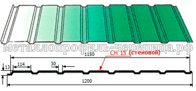 Профнастил (профлист) С - 15 A, B х 1150